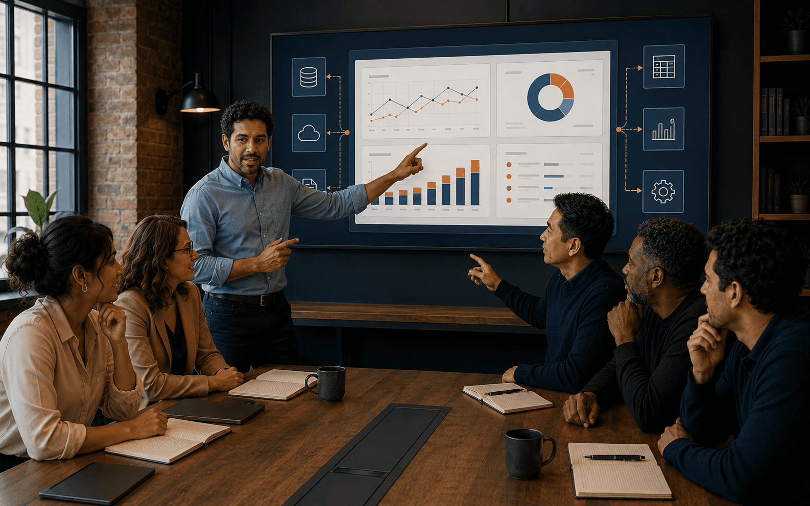 A team reviewing connected reporting and system integrations.